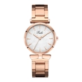 Elegant rose gold mesh watch for women featuring a white leaf pattern dial and metal strap - White