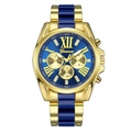 Luxury Geneva men's quartz watch with blue dial, gold Roman numerals and steel bracelet - Blue