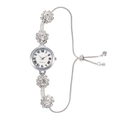 Women's silver quartz watch with Roman numerals, crystal accents and adjustable heart chain - Silver