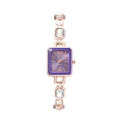 Orologio vintage in oro rosa con quadrante quadrato viola e pietre preziose iridescenti - Viola