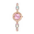 Montre en or rose avec cadran rose, chiffres romains et bracelet en pierres colorées - Rose Doré Rose