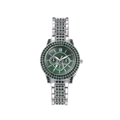 Montre à quartz pour femme avec bracelet argenté, cadran vert et cristaux sur blanc - Argent Vert
