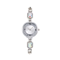 Montre femme élégante en argent avec chiffres romains et accents de pierres irisées - Argenté