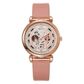 Orologio meccanico vuoto YBOTTI da donna con cassa in oro rosa e cinturino in pelle rosa - Rosa e Bianco