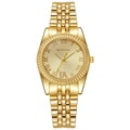 Detailed view of champagne dial with roman numerals and fluted bezel on gold watch - Color 4