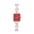 Dettaglio orologio al quarzo con quadrante rosso quadrato e gemme multicolore - Rosso