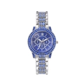 Montre quartz pour femme avec lunette en cristal bleu et bracelet métallique argenté - Argent & Bleu