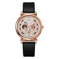 Orologio al quarzo di moda con cinturino in pelle PU traforato e cassa in oro rosa da donna - Nero e Bianco