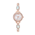 Elegante Damenuhr in Roségold mit bunten Kristallen und glitzernder Diamantlünette - Weiß