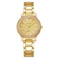 Vue détaillée d'une montre à quartz dorée de luxe avec lunette en strass pour femmes - Couleur 5