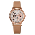 Orologio meccanico alla moda con cassa in oro rosa e cinturino in pelle marrone - Khaki Bianco