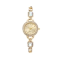 Detailed close-up of a gold quartz watch with rhinestones and opal-style stone accents - Gold