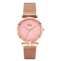 Γυναικείο ρολόι rose gold με μπρασελέ mesh και ροζ καντράν με ανάγλυφο σχέδιο φύλλων - Ροζ Καντράν