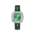 Dettaglio del quadrante quadrato verde con lunetta in strass e cinturino in pelle coccodrillo - Verde