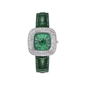 Dettaglio di un orologio quadrato argento con quadrante verde e lunetta di cristalli - Verde