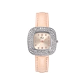 Elegant women's square quartz watch with rhinestone bezel and pink faux leather strap - Khaki