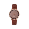 Detail view of quartz watch with brown silicone strap and rose gold metal case - Brown