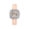 Montre carrée luxueuse avec cristaux et bracelet en cuir de crocodile rose et cadran - Khaki