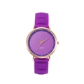 Detail of purple silicone watch band with geometric texture and rose gold casing - Purple