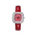 Orologio quadrato da donna con quadrante rosso, ghiera di diamanti e cinturino rosso - Rosso