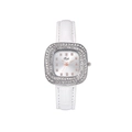 Orologio al quarzo da donna con cassa quadrata in strass e cinturino in pelle bianca - Bianco