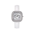 Orologio quadrato da donna argento con lunetta in strass e cinturino in pelle bianca - Bianco