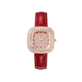 Orologio quadrato alla moda da donna in oro rosa con cinturino in pelle rossa e diamanti - Rosso