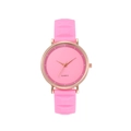 Pink silicone strap quartz watch with rose gold metal case and minimalist dial - Pink