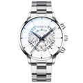 Montre à quartz en acier argenté pour hommes avec cadran blanc et trois petits sous-cadrans - Cadran Blanc Argenté