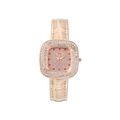 Elegant square rose gold watch with sparkling diamonds and beige leather strap - Khaki