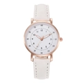Detail of rose gold watch case with white leather strap and numeric dial scale - White
