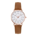 Detail of rose gold quartz watch with white dial and brown frosted leather strap - Brown