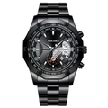 Men's black stainless steel chronograph watch with large dial and date display function - Black (300-1)