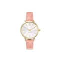 Elegant women's quartz watch with gold round case and pink crocodile leather strap - Pink