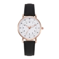 Minimalist quartz watch for women with rose gold case and black leather strap on white - Black