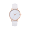 Dettaglio ravvicinato del cinturino in silicone bianco e cassa in metallo oro rosa dell'orologio - Bianco
