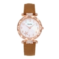 Orologio da donna oro rosa con quadrante floreale e cinturino in pelle marrone - Marrone