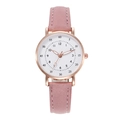 Minimalist women's watch with pink matte strap and rose gold case on white background - Pink