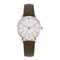 Minimalist quartz watch with rose gold case and green suede strap on white background - Green