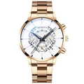 Montre d'affaires pour homme avec bracelet or rose et cadran blanc à trois cadrans - Bracelet Or Rose Cadran Blanc