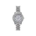 Luxury silver quartz watch with iced-out rhinestones and stainless steel link strap - Silver