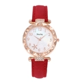 Detail of rose gold quartz watch with rhinestone bezel and dark red suede strap - Red