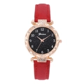 Geneva women's starry sky dial watch with rose gold diamond bezel and red strap - Red