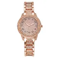 Rose gold iced-out quartz watch featuring white rhinestones and Arabic numerals dial - Rose Gold