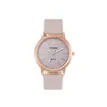 Fashionable women's quartz watch with rose gold glitter dial and pink leather strap - Gray