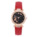 Women's quartz watch with red strap, butterfly dial, and crystal-set rose gold case - Red