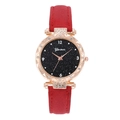 Reloj de cuarzo para mujer con esfera de cielo estrellado, correa roja y caja de oro rosa - Rojo
