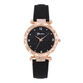 Elegante reloj Geneva cielo estrellado para mujer con caja de oro rosa y correa negra - Negro
