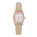 Vintage tonneau quartz watch for women with rose gold case and beige leather strap - Khaki