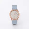 Fashionable women's quartz watch with blue PU leather strap and rose gold glitter dial - Sky Blue